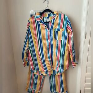 Denise Rae Organic Cotton Striped Pajama Set Colorful Poplin Size Large